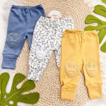 Kit 3 Calças - Mini Dino com Joelheiras - Azul Jeans, Off White e Mostarda