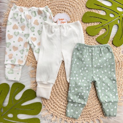Kit 3 Calças - Corações, Off White e Mini Corações   