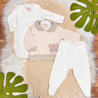 Kit 3 Peças com Casaco - Oncinha - Areia e Rose