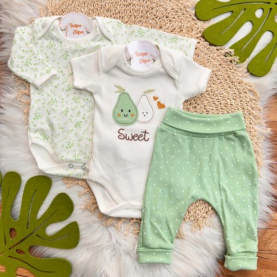  CONJ. DE MALHA 3 PEÇAS - Sweet Perinhas - Verde e Off White