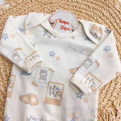  CONJ. DE MALHA 3 PEÇAS - Ursinho Aviador - Off White e Bege