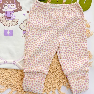 CONJ. DE MALHA 3 PEÇAS - Menininha com Cachorrinhos - Off White e Lilás