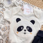  CONJ. DE MALHA 3 PEÇAS - Urso Panda - Off White e Preto