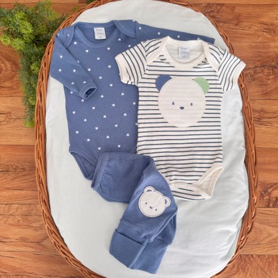 CONJ. DE MALHA 3 PEÇAS - Teddy - Off White e Azul Jeans