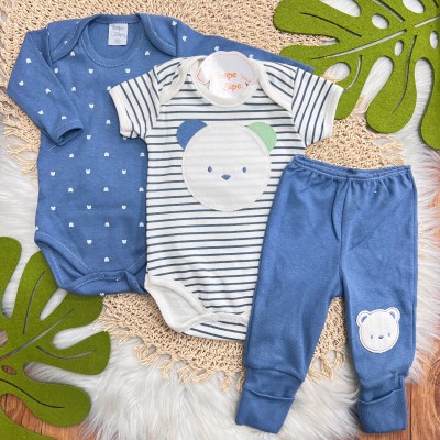 CONJ. DE MALHA 3 PEÇAS - Teddy - Off White e Azul Jeans