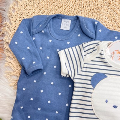 CONJ. DE MALHA 3 PEÇAS - Teddy - Off White e Azul Jeans