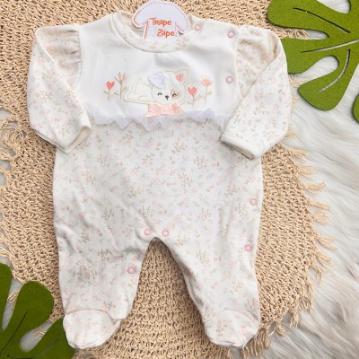  Macacão Trape Zape - Ursinha com Olhinho de Coração - Rose e Off White