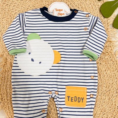  Macacão Trape Zape - Teddy Listrado - Azul  e Verde