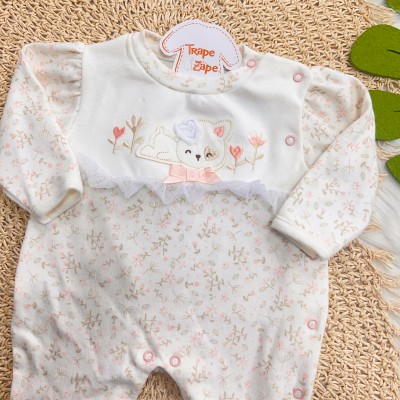  Macacão Trape Zape - Ursinha com Olhinho de Coração - Rose e Off White