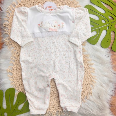  Macacão Trape Zape - Ursinha com Olhinho de Coração - Rose e Off White