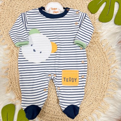  Macacão Trape Zape - Teddy Listrado - Azul Jeans e Verde