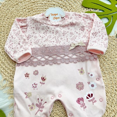Macacão Malha Trape Zape - Renda e Florzinhas - Rose