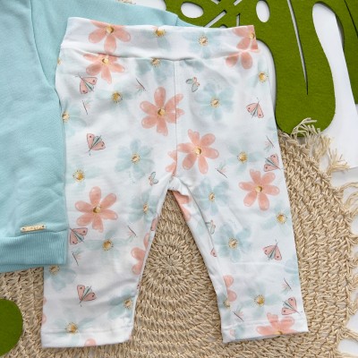 Inverno 2025 - Conjunto Coelhinho com Borboleta Casaco Moletom e Calça em Malha Térmica - Menta 