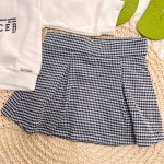 Inverno 2025 - Conj. Casaco Florescer e Short Saia Xadrez - Off White e Preto