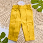 Inverno 2025 - Conj. Batinha Floral em Linho e Calça - Mostarda e Areia