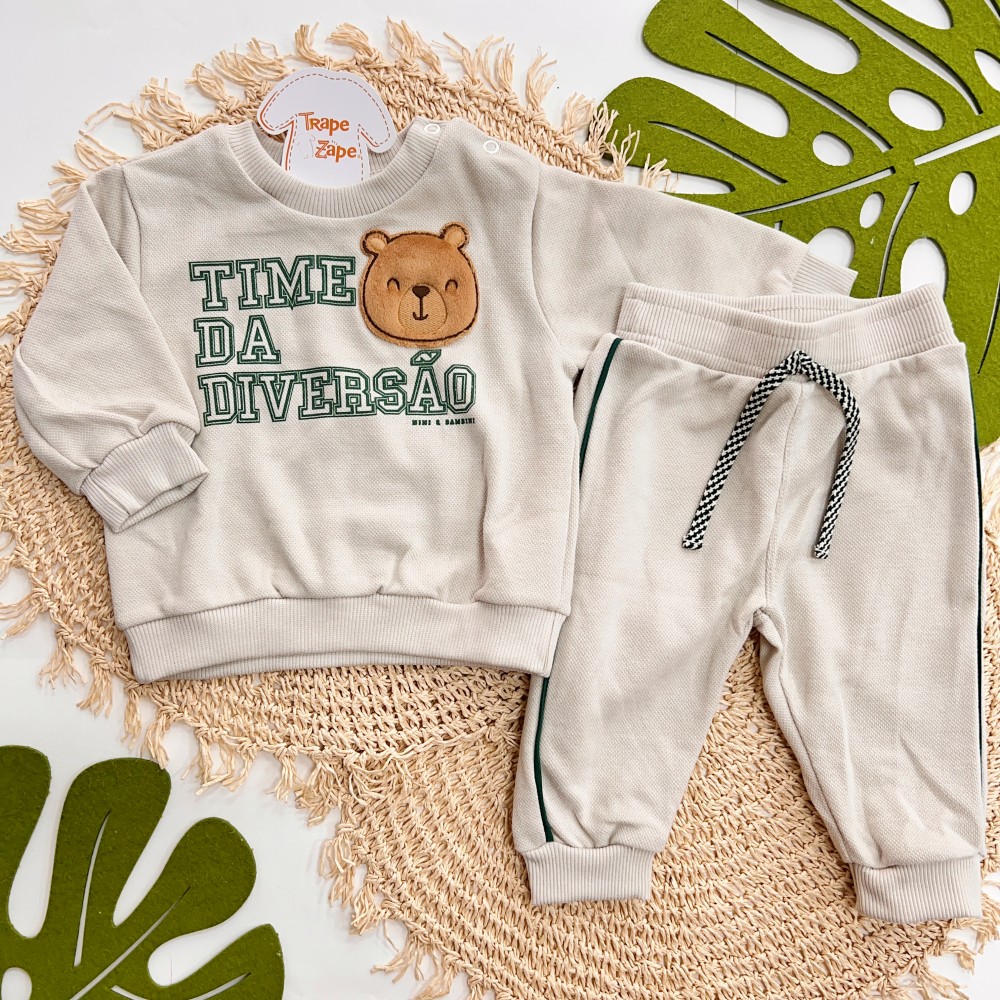 Inverno 2025 - Conj. Casaco Time da Diversão e Calça em Moletinho - Gelo e Verde