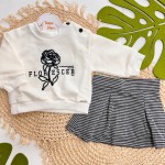 Inverno 2025 - Conj. Casaco Florescer e Short Saia Xadrez - Off White e Preto