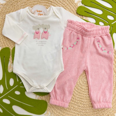 Inverno 2025 - Conjunto Coalas As Pequenas Jardineiras Body e Calça - Rosa