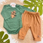 Inverno 2025 - Conj. Body Amigos da Floresta e Calça em Plush - Verde e Marrom