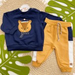 Inverno 2025 - Conjunto Esquilo com Gorro Casaco e Calça em Moletinho  - Marinho e Caramelo 