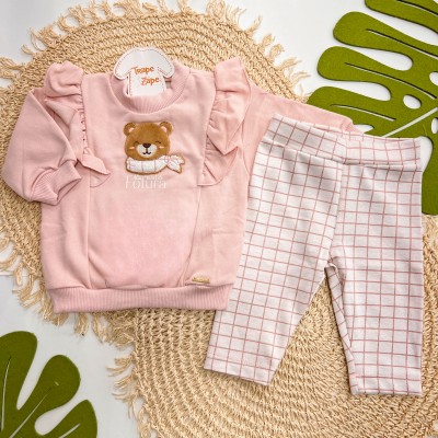 Inverno 2025 - Conj. Blusão Ursinha Alto Nível de Fofura e Calça - Rose