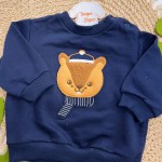 Inverno 2025 - Conjunto Esquilo com Gorro Casaco e Calça em Moletinho  - Marinho e Caramelo 