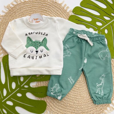 Inverno 2025 - Conjunto A Natureza é Animal Casaco e Calça em Moletom - Verde
