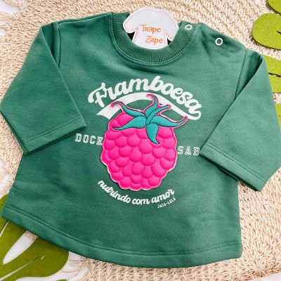Inverno 2025 - Conj. Blusa Framboesa e Calça em Moletom - Verde e Areia