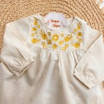 Inverno 2025 - Conj. Batinha Floral em Linho e Calça - Mostarda e Areia