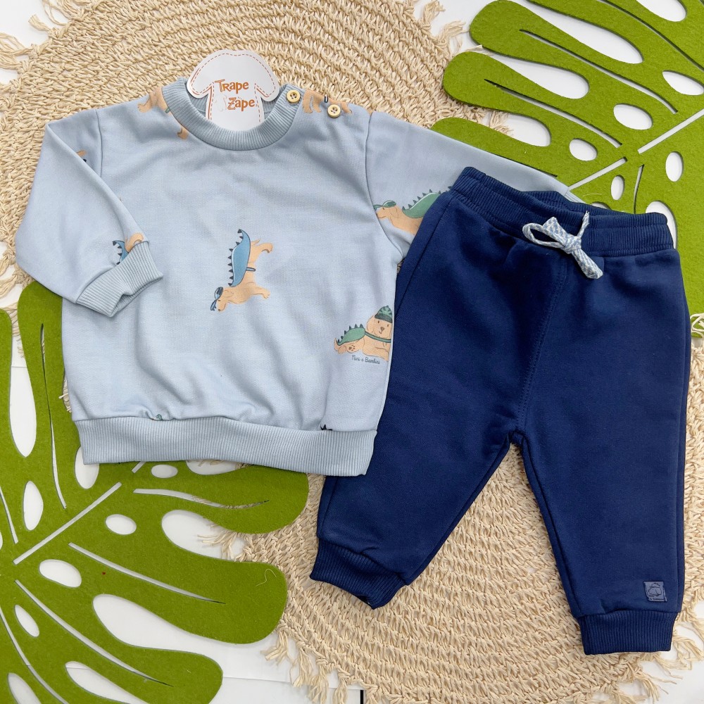 Inverno 2025 - Conjunto Doguinho Fantasiado Casaco Moletinho e Calça Moletom - Azul