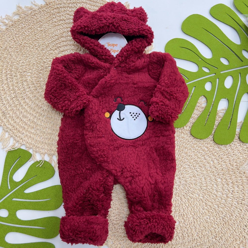 Inverno 2025 - Macacão Urso em Soft com Capuz - Bordô