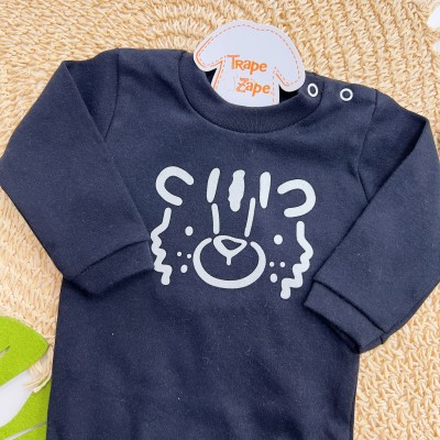 Inverno 2025 - Conj. Body Urso e Calça em Plush Canelado - Preto