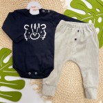 Inverno 2025 - Conj. Body Urso e Calça em Plush Canelado - Preto