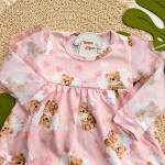 Inverno 2025 - Vestido Ursinha Mamãe com Tule - Rosa 