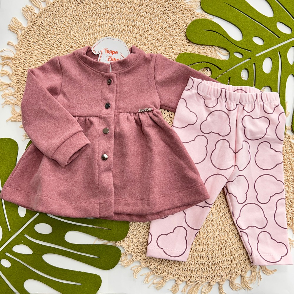 Inverno 2025 - Conjunto Ursos Casaco Soft com Botões e Calça Legging - Uva 