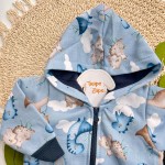 Inverno 2025 - Conjunto Dinos nas Nuvens Jaqueta com Capuz e Calça - Azul 