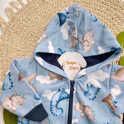 Inverno 2025 - Conjunto Dinos nas Nuvens Jaqueta com Capuz e Calça - Azul 