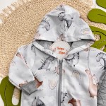 Inverno 2025 - Conjunto Dinos nas Nuvens Jaqueta com Capuz e Calça - Cinza