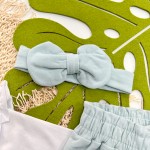 Inverno 2025 - Conjunto Borboletinhas Blusa de Malha, Calça Moletom e Faixinha de Laço - Menta 