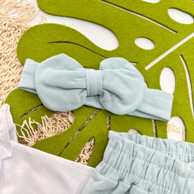Inverno 2025 - Conjunto Borboletinhas Blusa de Malha, Calça Moletom e Faixinha de Laço - Menta 