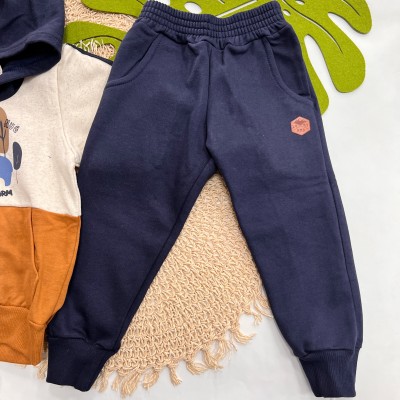 Inverno 2025 - Conjunto Bear Hug Casaco com Capuz e Calça Moletom  - Marinho e ferrugem