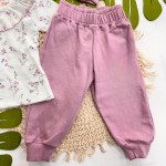 Inverno 2025 - Conjunto Florzinhas Blusa de Malha Canelada, Calça Moletom e Faixinha de Laço - Lilás  
