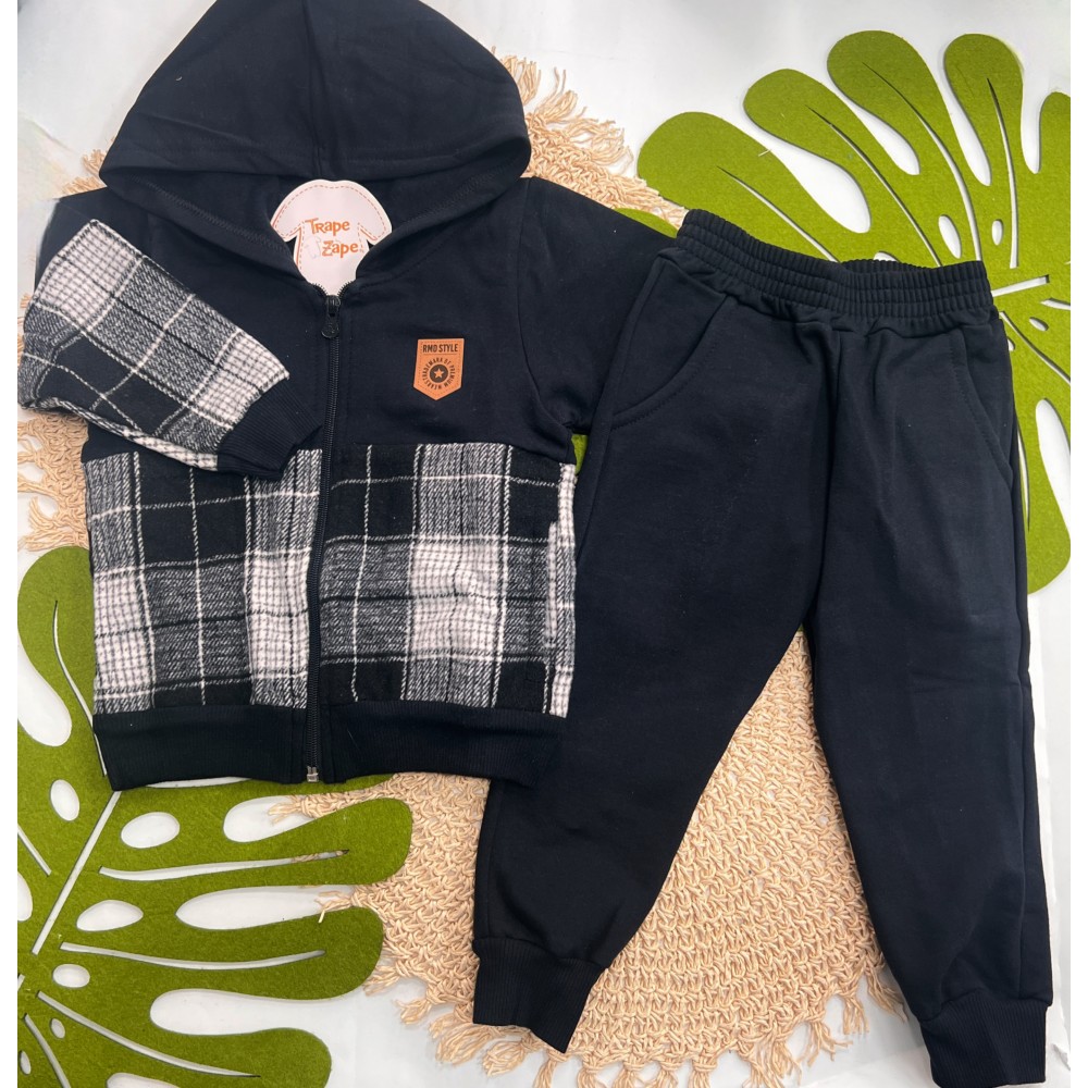 Inverno 2025 - Conj. Jaqueta Flanelada RMD Style Xadrez e Calça em Moletom - Preto