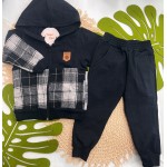 Inverno 2025 - Conj. Jaqueta Flanelada RMD Style Xadrez e Calça em Moletom - Preto