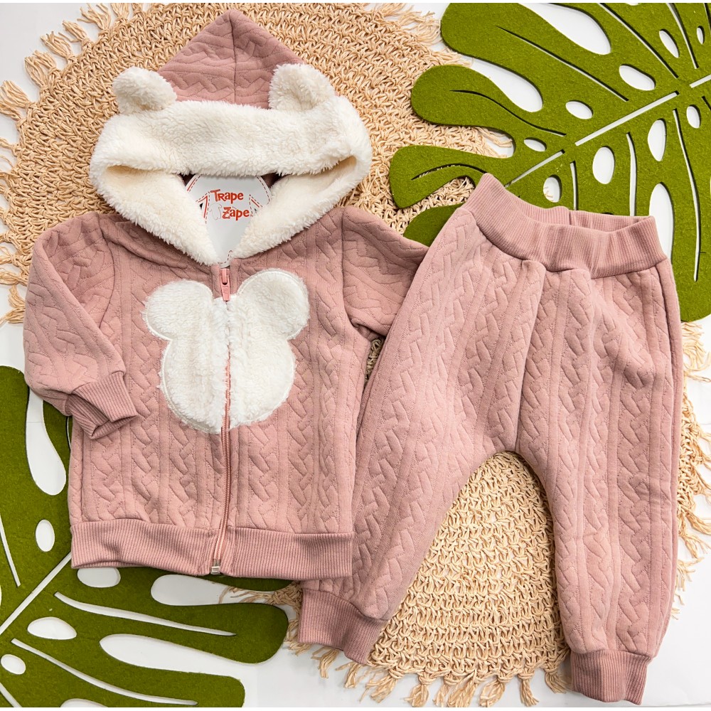 Inverno 2025 - Conjunto Ursinho Jaqueta com Capuz e Calça - Bege