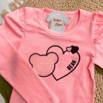 Inverno 2025 - Conj. Blusa Bear Coração e Calça em Moletom - Rosa e Preto