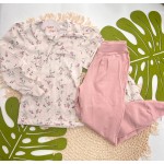 Inverno 2025 - Conj. Blusa Canelada Floral e Calça em Moletom - Rose e Off White
