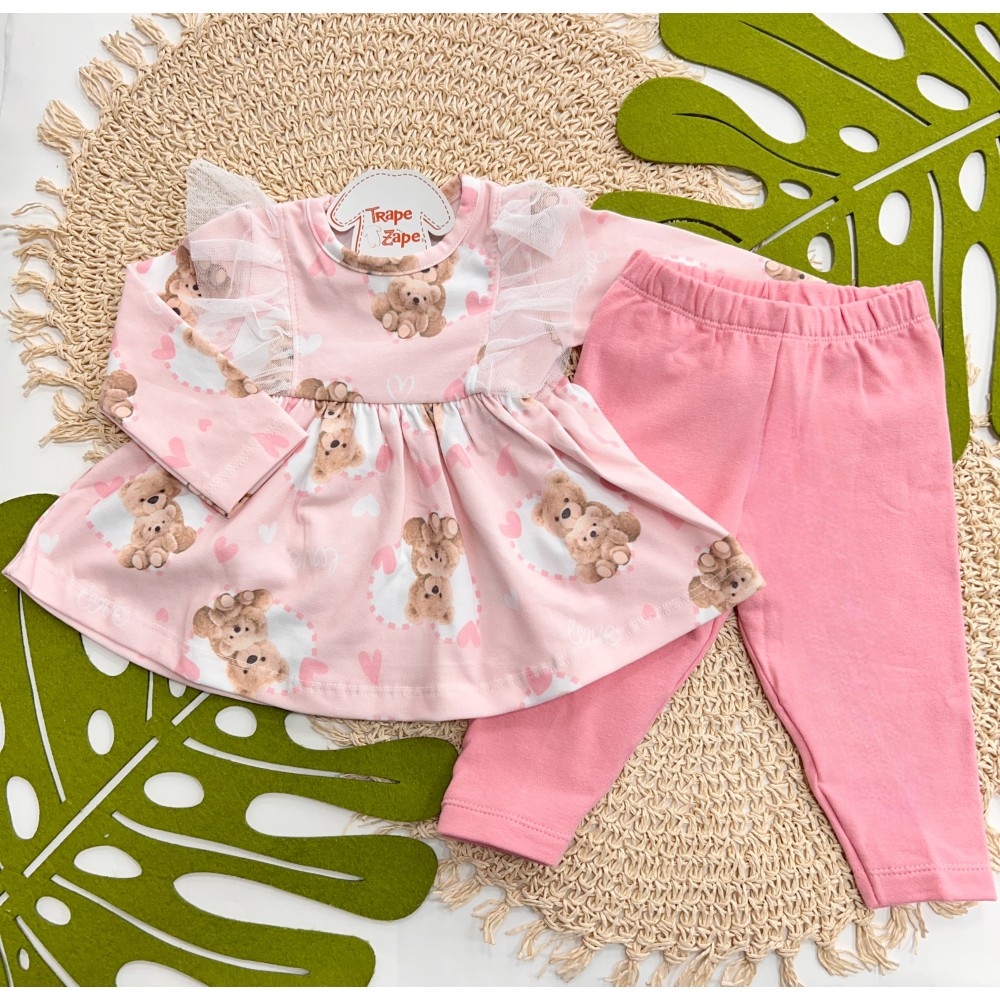 Inverno 2025 - Ursinha Mamãe Blusa de Malha e Calça Legging - Rosa