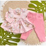 Inverno 2025 - Ursinha Mamãe Blusa de Malha e Calça Legging - Rosa