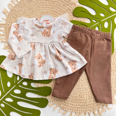 Inverno 2025 - Ursinha Mamãe Blusa de Malha e Calça Legging - Marrom 